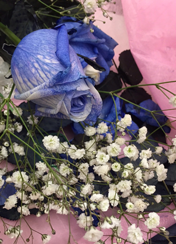 青いバラ　花束